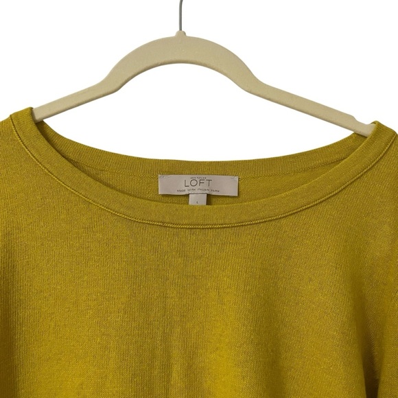 LOFT Mustard Yellow Knit Sweater Size Large Long Sleeves Wool Blend - Picture 3 of 8